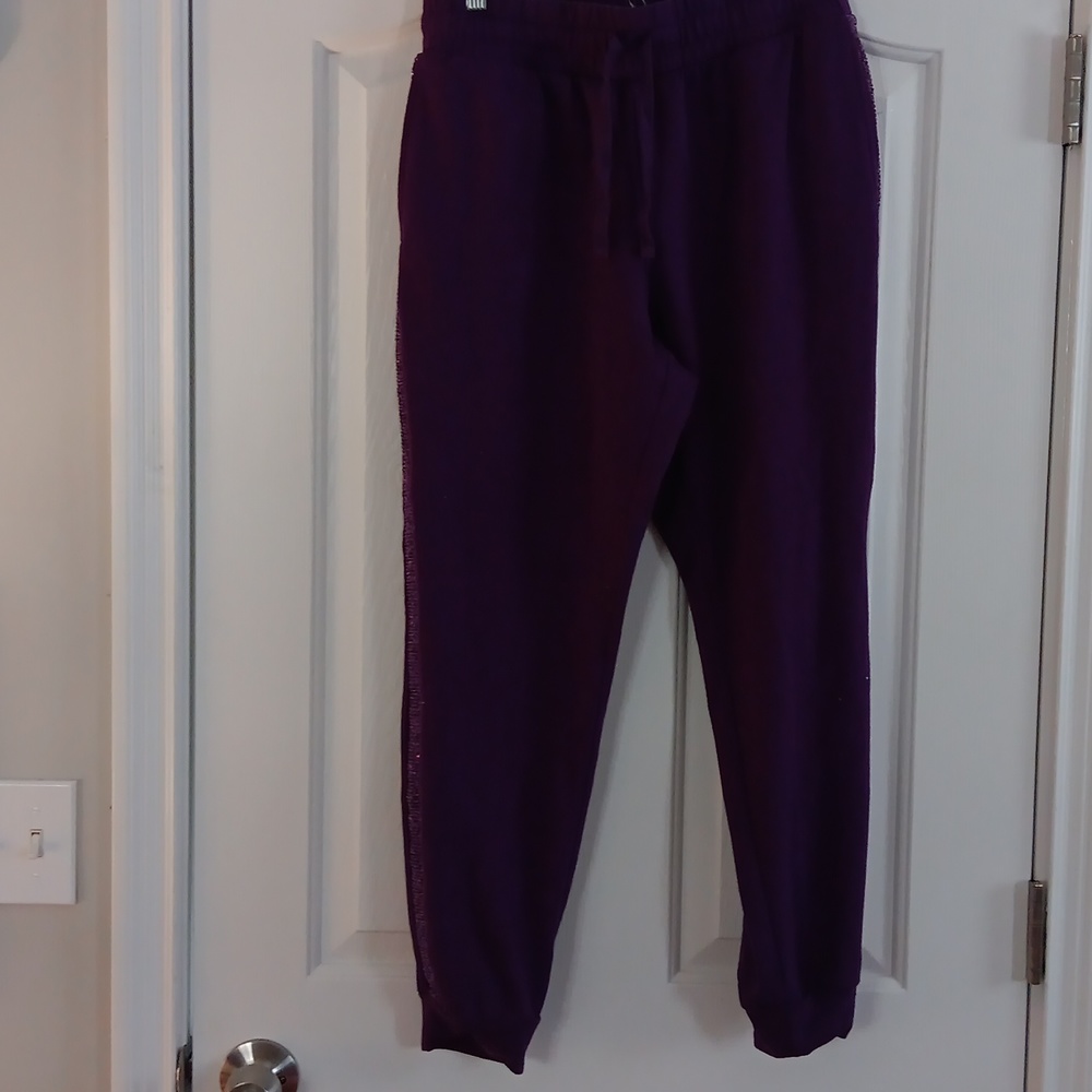 NY and Co  purple sequin side joggers nwot size M